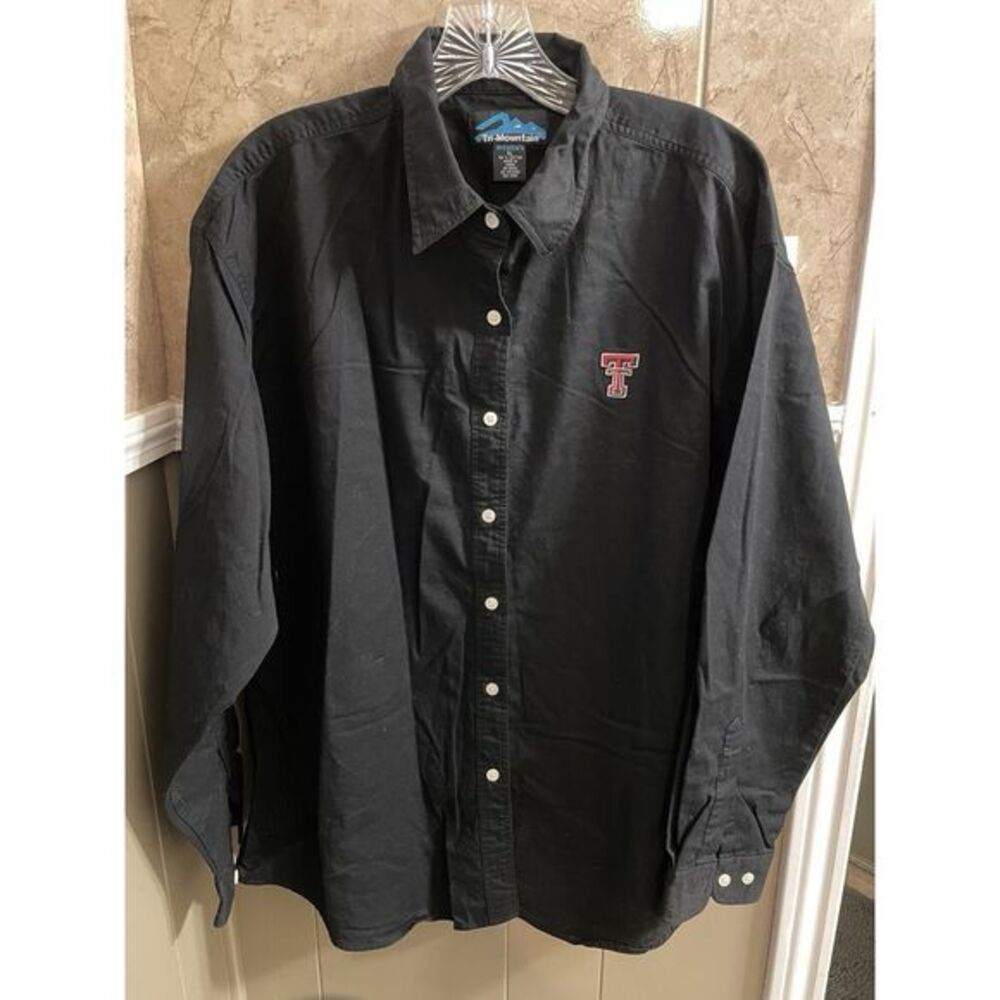 Tri-Mountain Black Long Sleeve Button Down Women's Shirt Size XL Texas Tech Univ